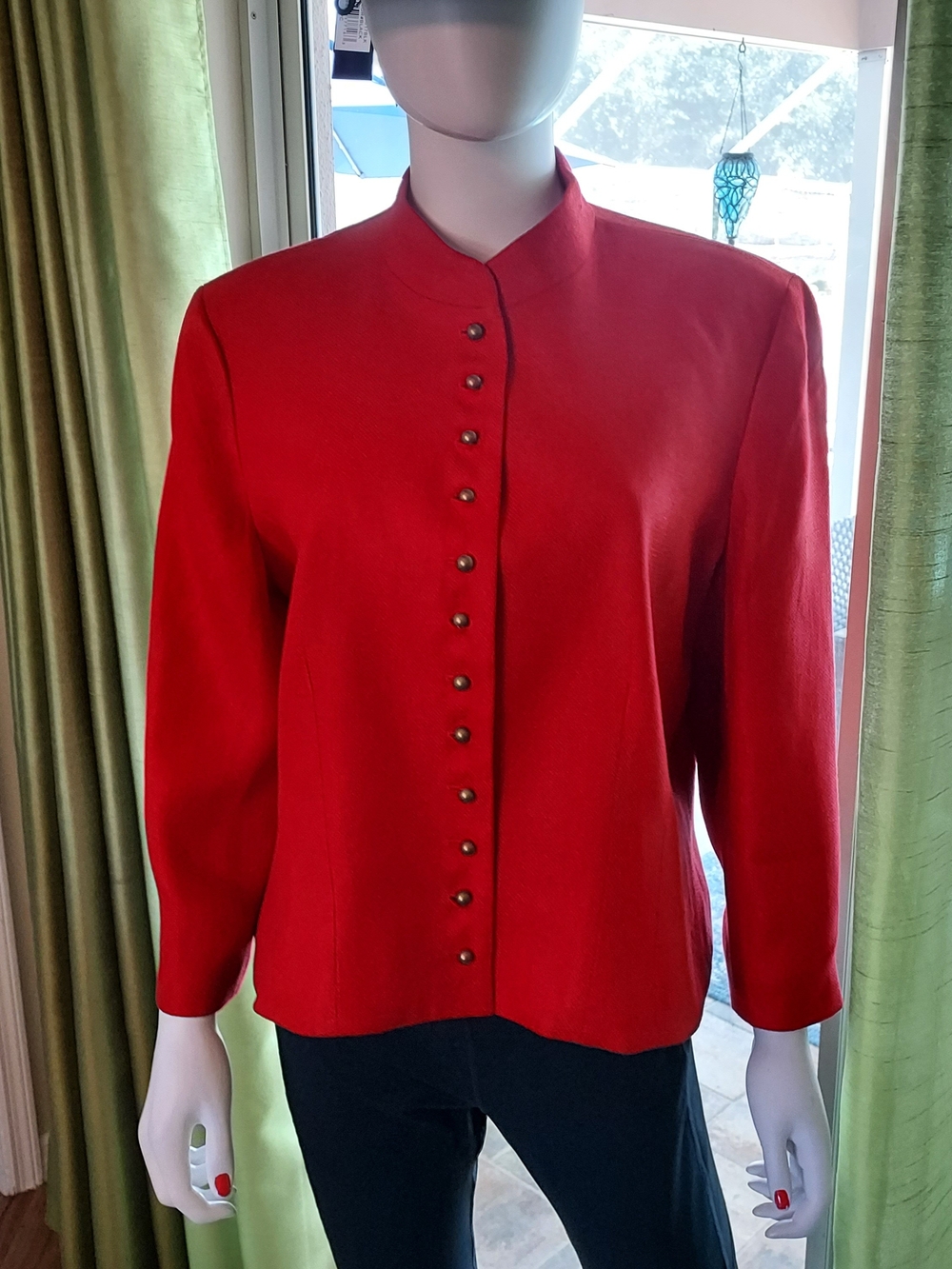 Vintage 90's Lauren Ralph Lauren Red Button-Front Blazer Jacket Gold Buttons. 16